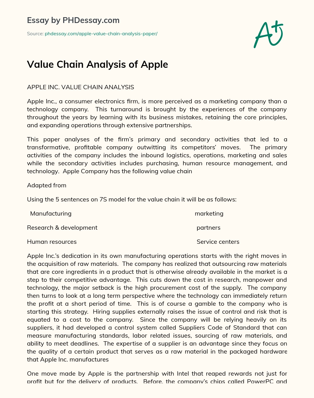 Value Chain Analysis of Apple essay