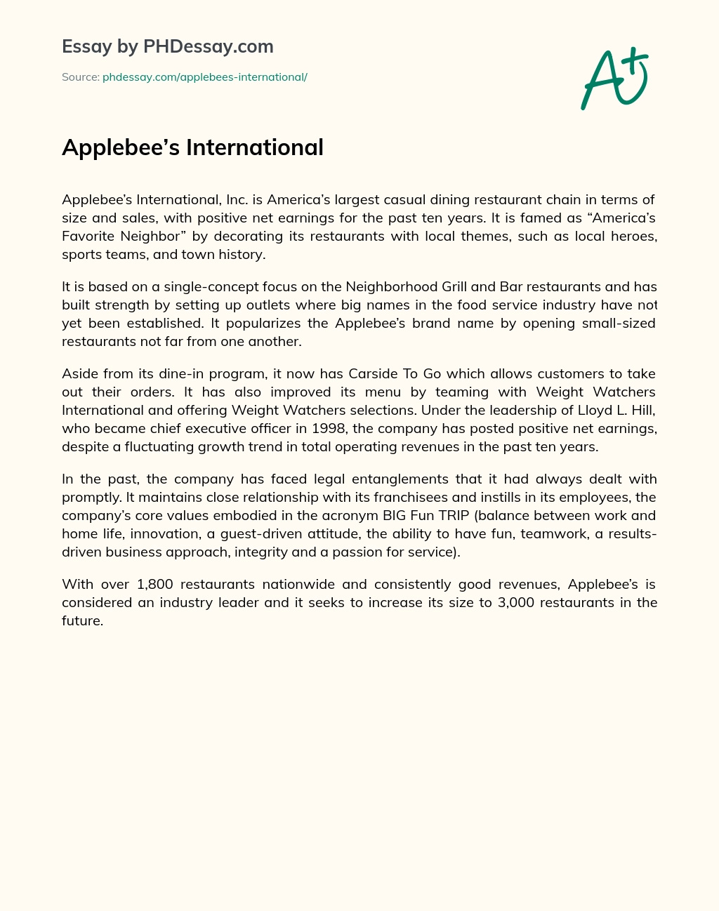 Applebee’s International essay