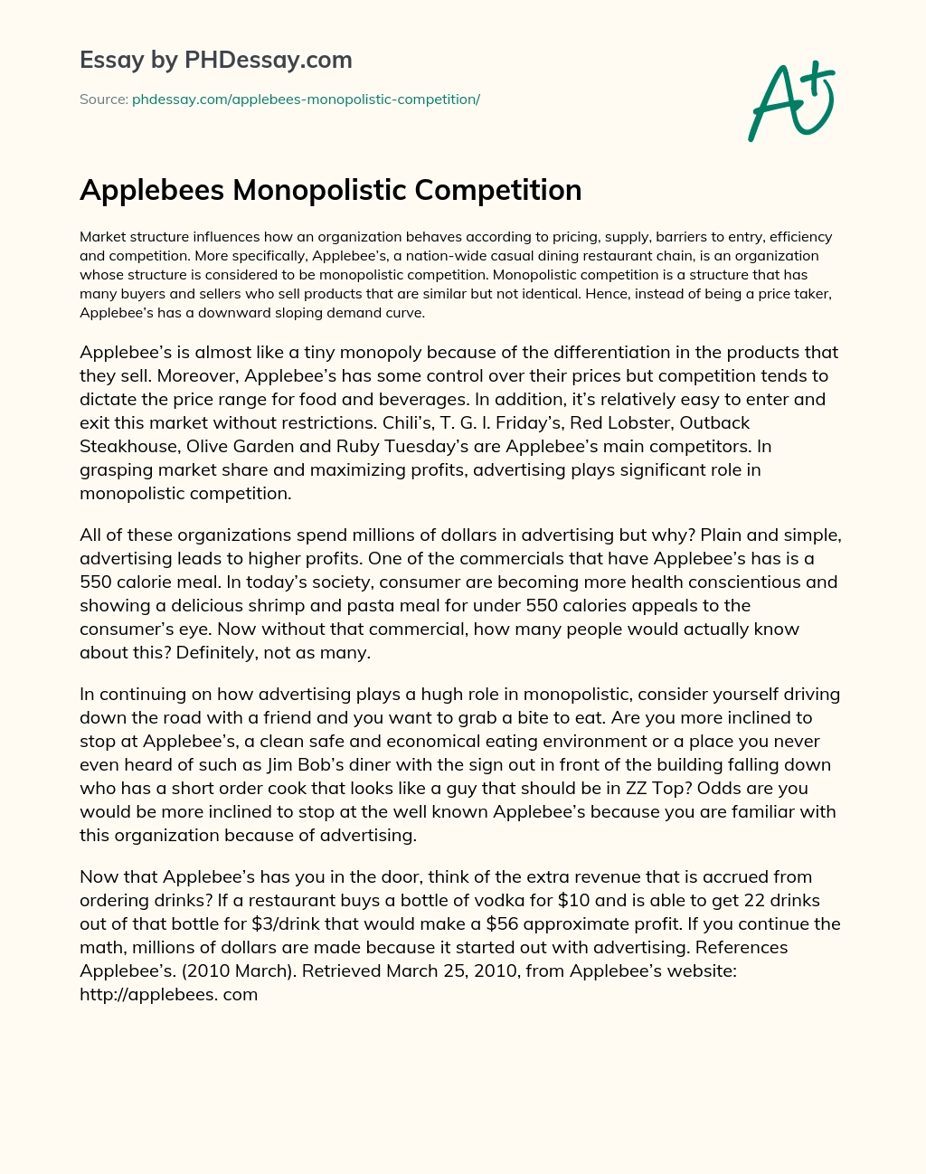 Applebees Monopolistic Competition essay