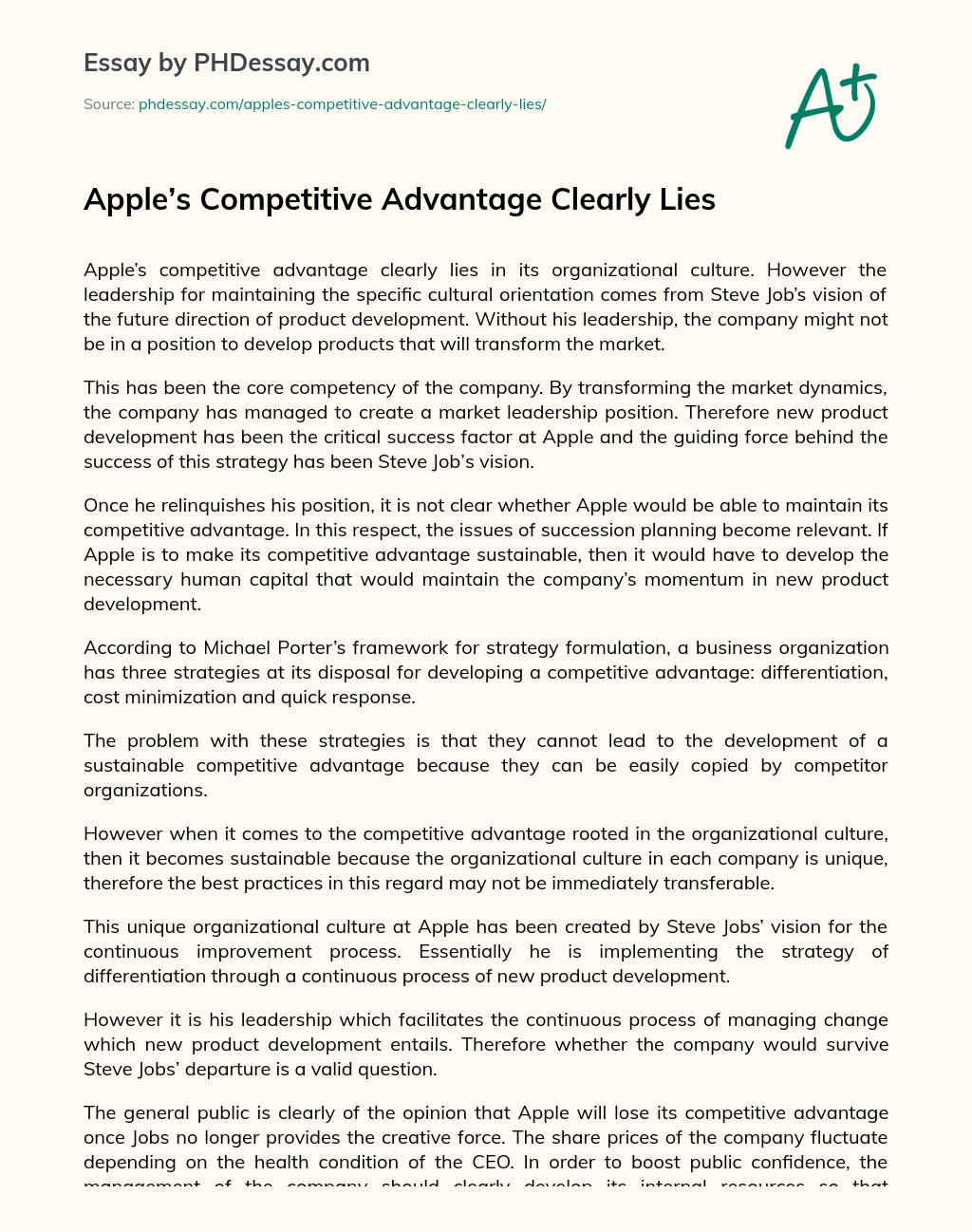 Apple’s Competitive Advantage Clearly Lies essay