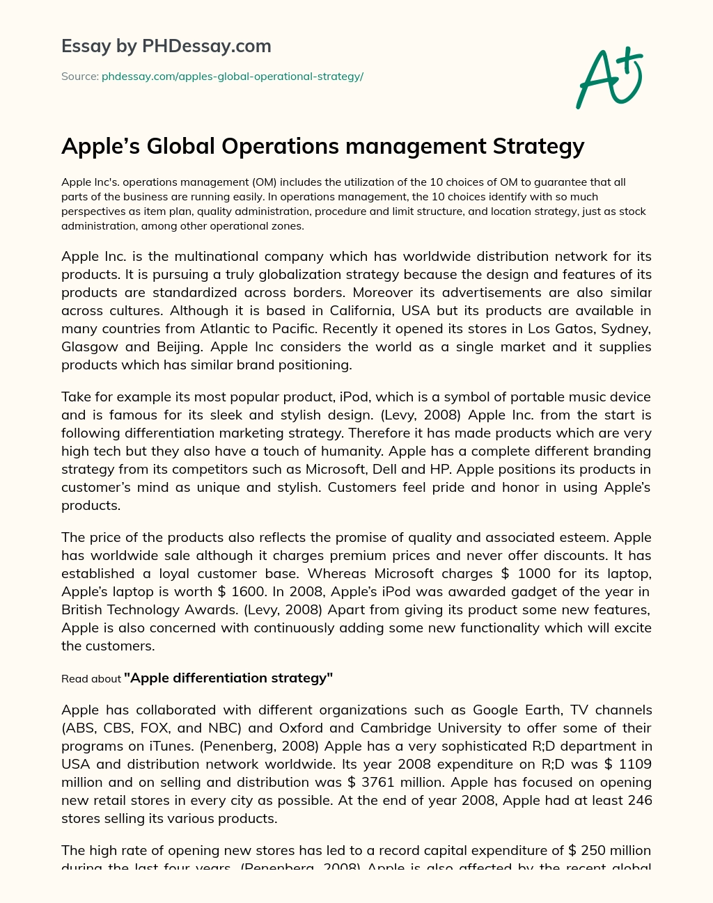 Apple’s Global Operations management Strategy essay