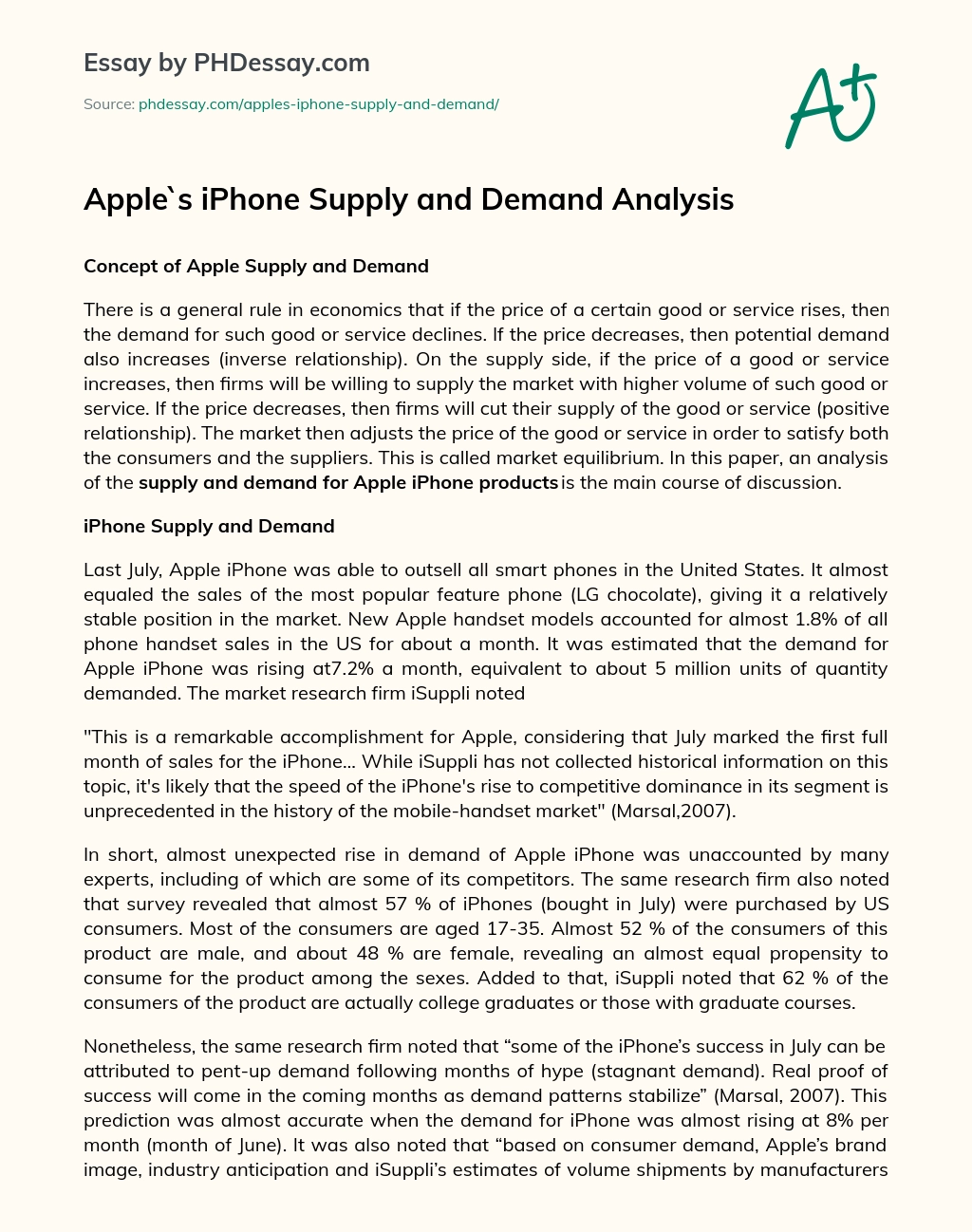 Apple`s iPhone Supply and Demand Analysis essay