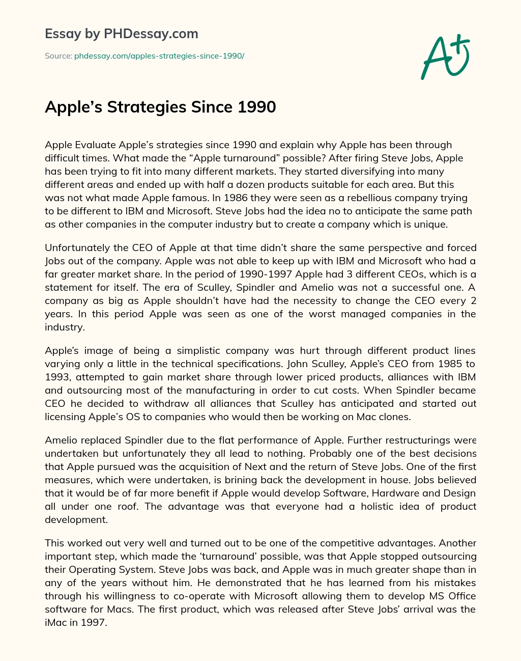 Apple’s Strategies Since 1990 essay