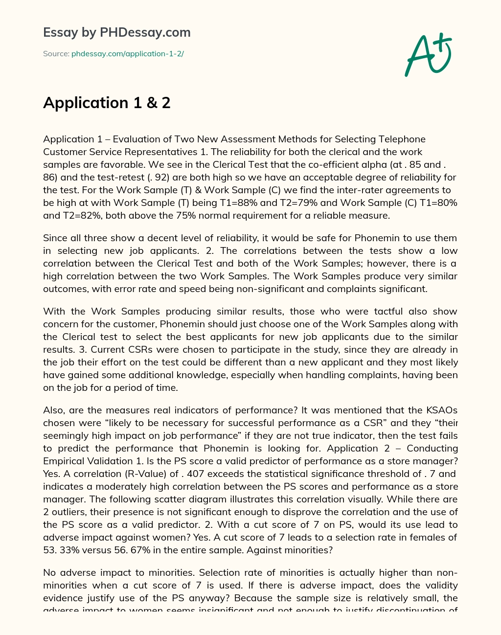 Application 1 & 2 essay