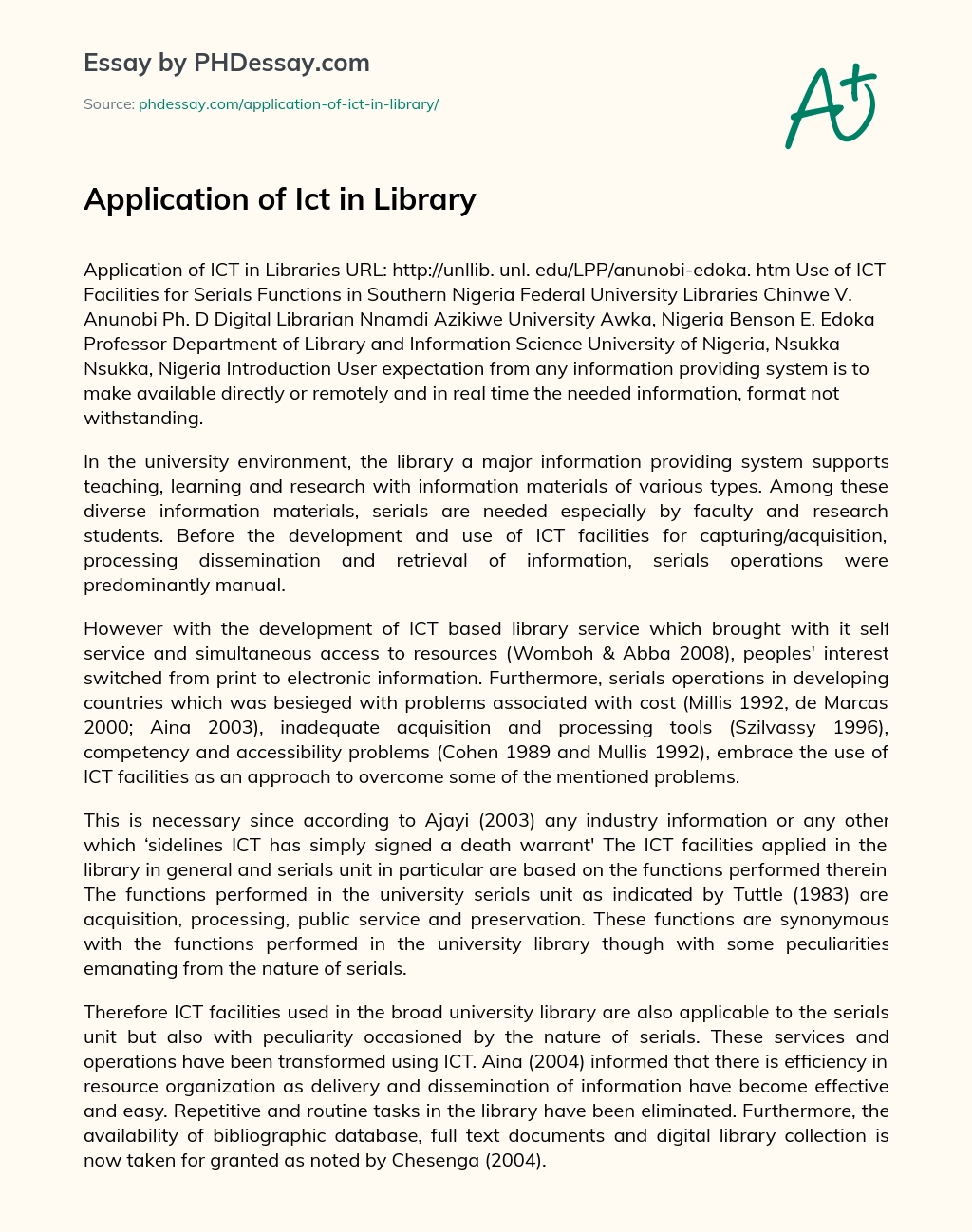 Application of Ict in Library essay