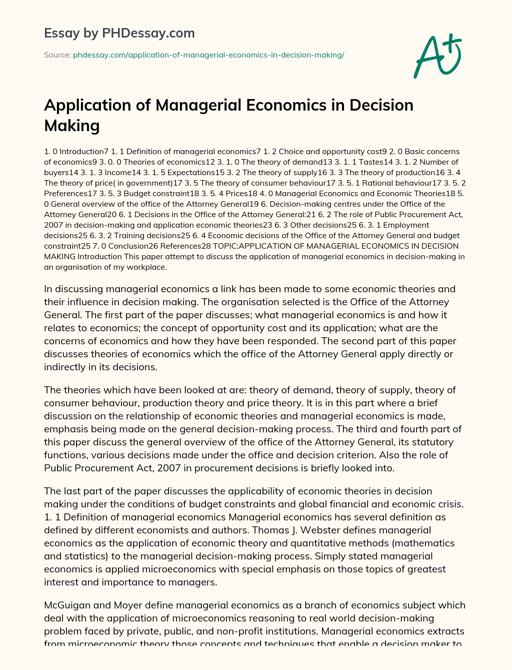 Application of Managerial Economics in Decision Making essay
