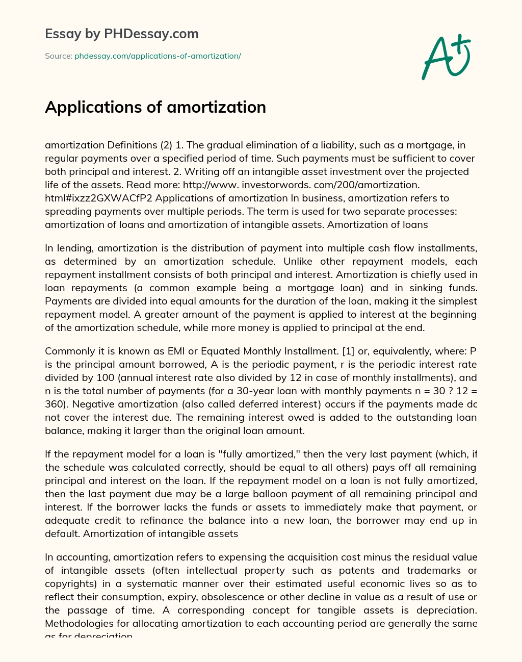 Applications of amortization essay