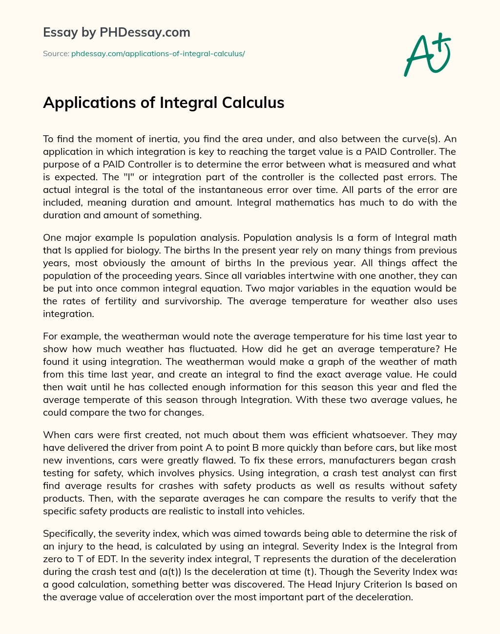 Applications of Integral Calculus essay