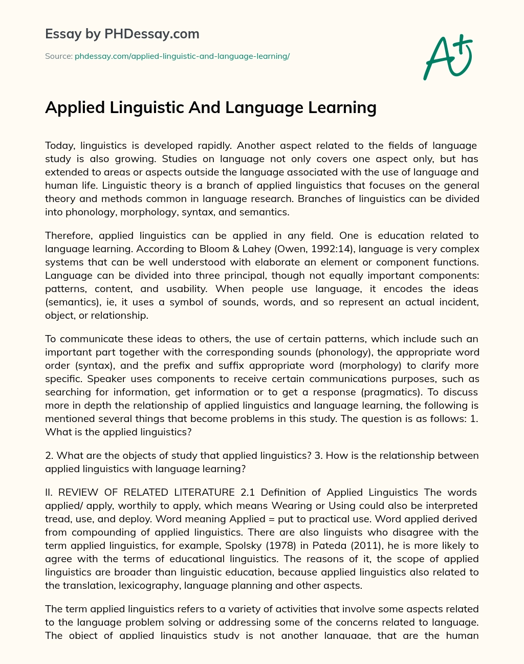 Applied Linguistic And Language Learning essay