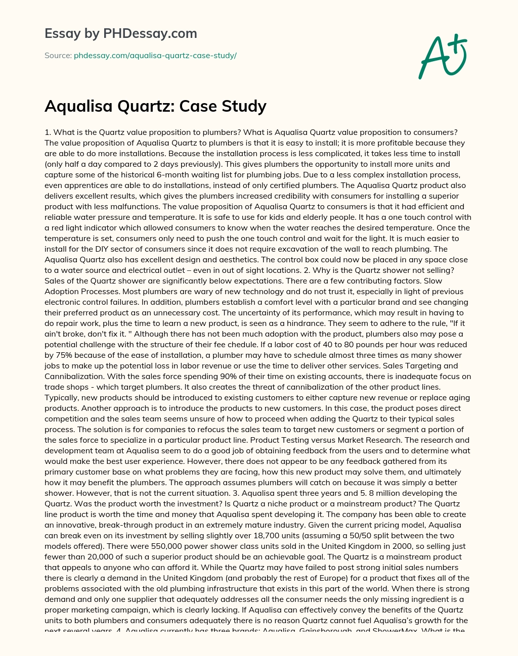 Aqualisa Quartz: Case Study essay