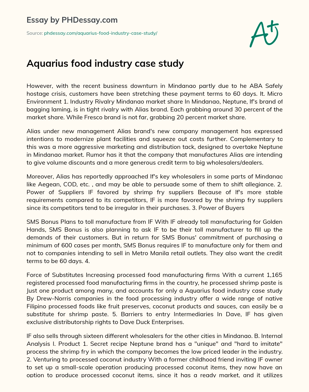 Aquarius food industry case study essay