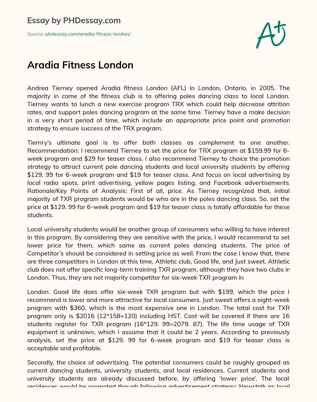 Aradia Fitness London essay