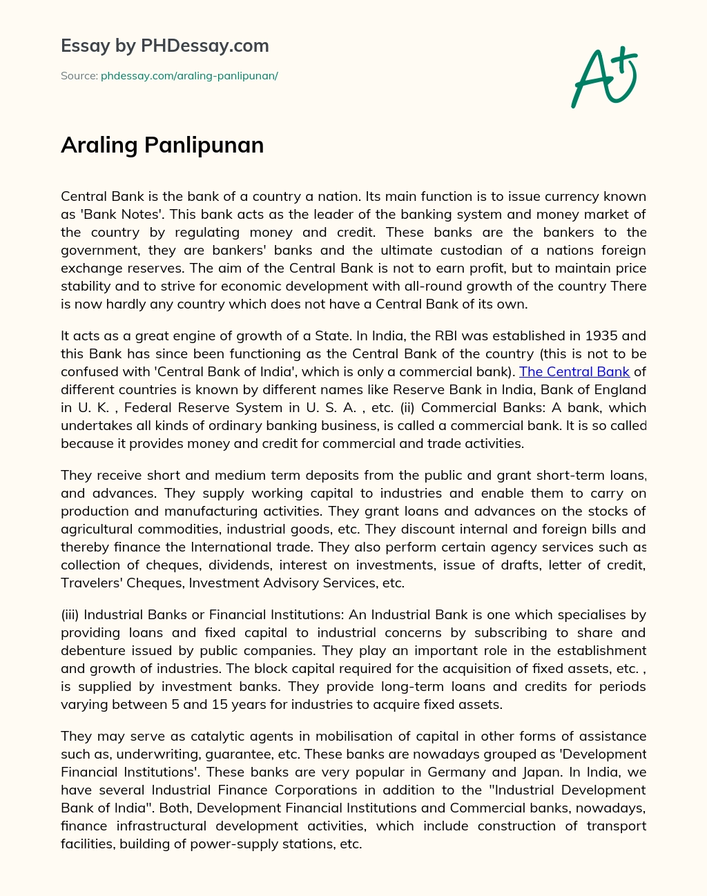 Araling Panlipunan essay