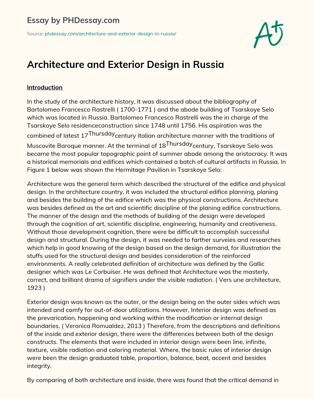 Architecture and Exterior Design in Russia essay