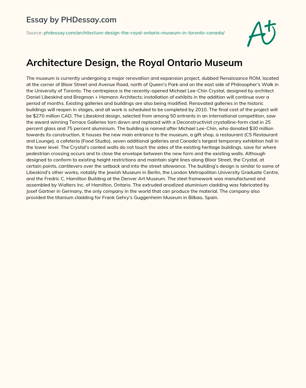 Architecture Design, the Royal Ontario Museum essay