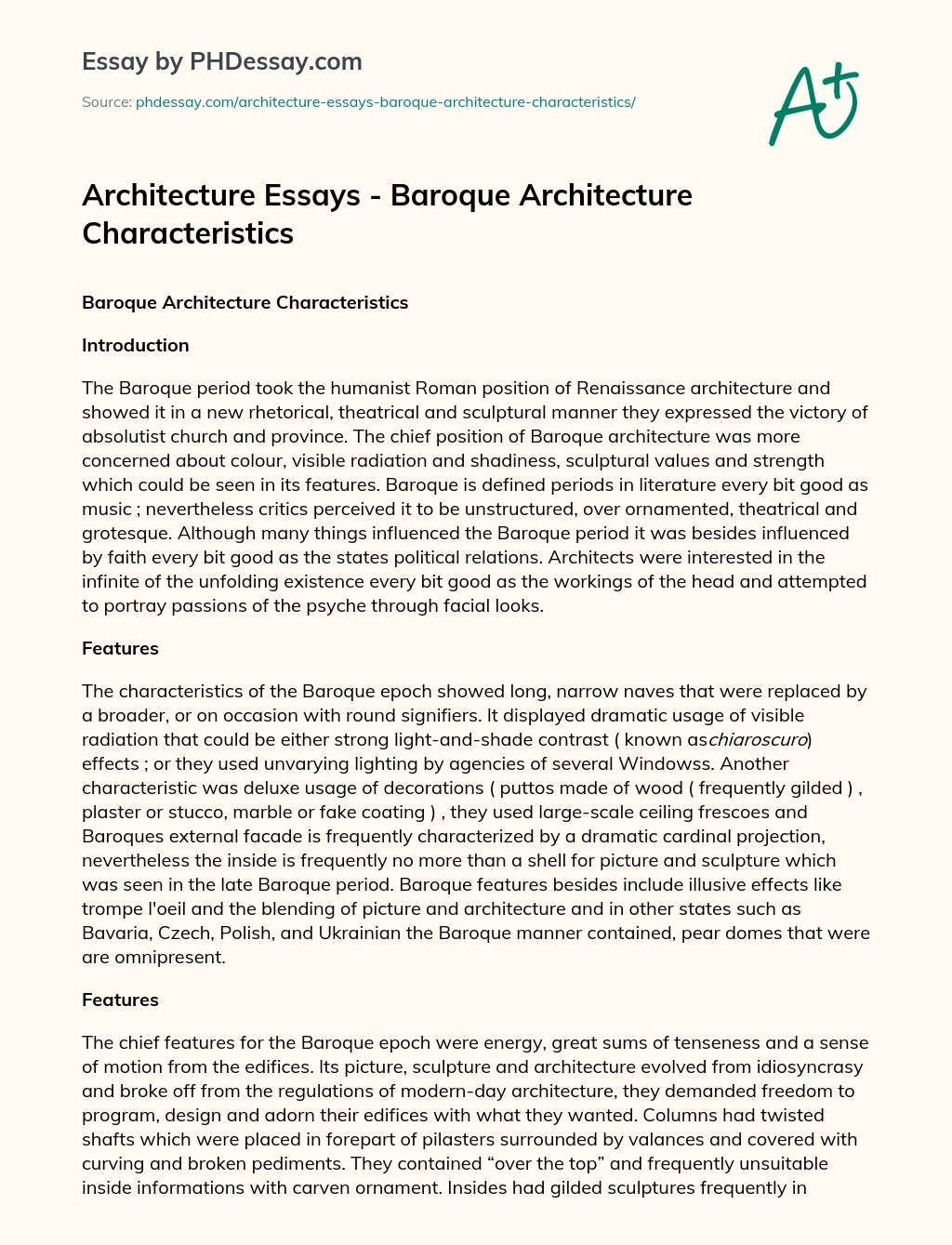 Architecture Essays – Baroque Architecture Characteristics essay