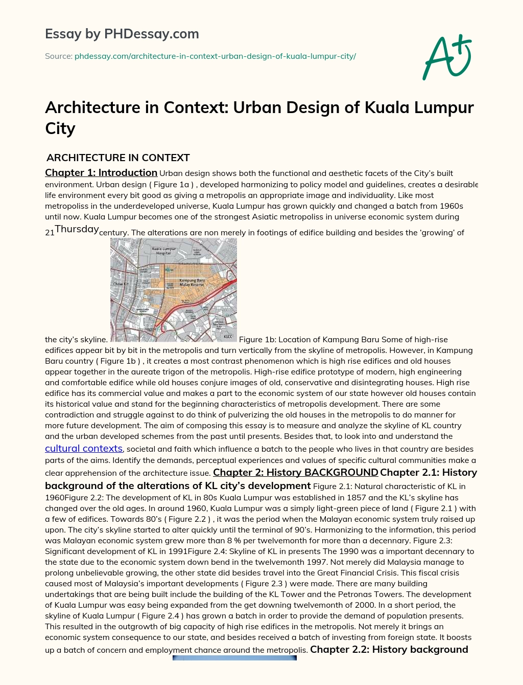 Architecture in Context: Urban Design of Kuala Lumpur City essay