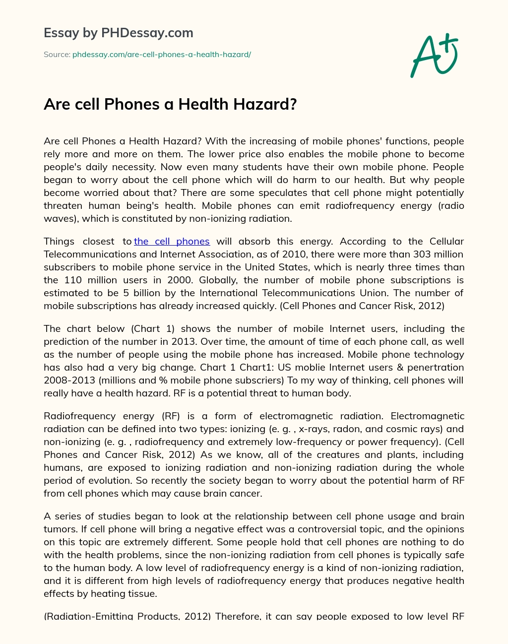 Are cell Phones a Health Hazard? essay