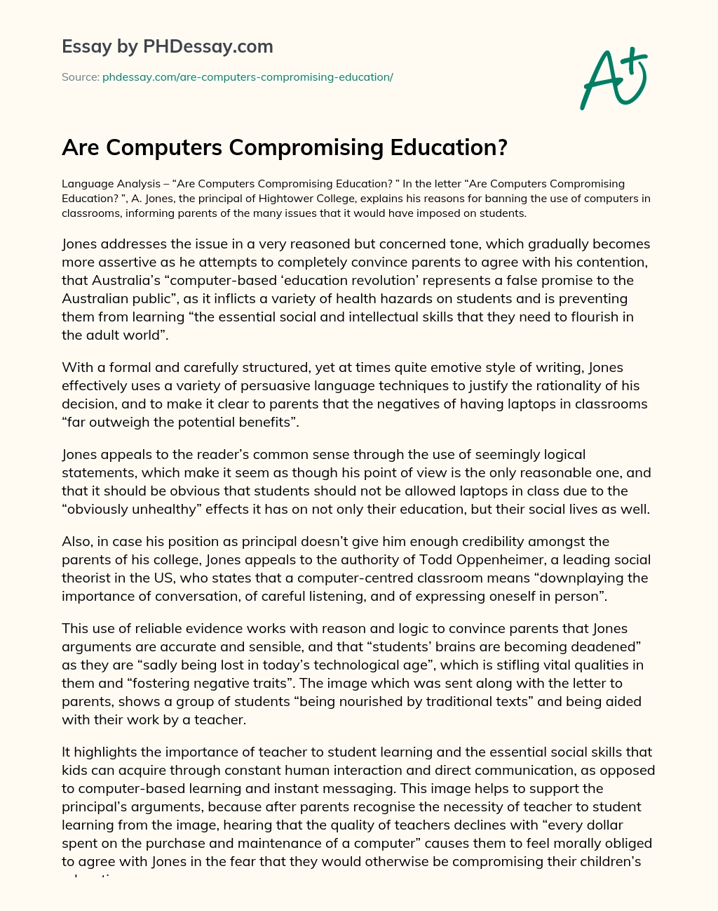 Are Computers Compromising Education? essay