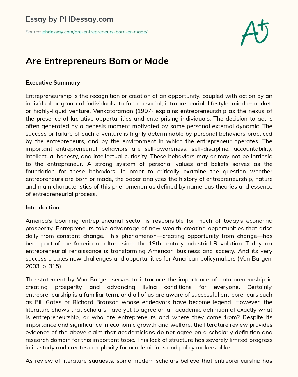 Are Entrepreneurs Born or Made essay