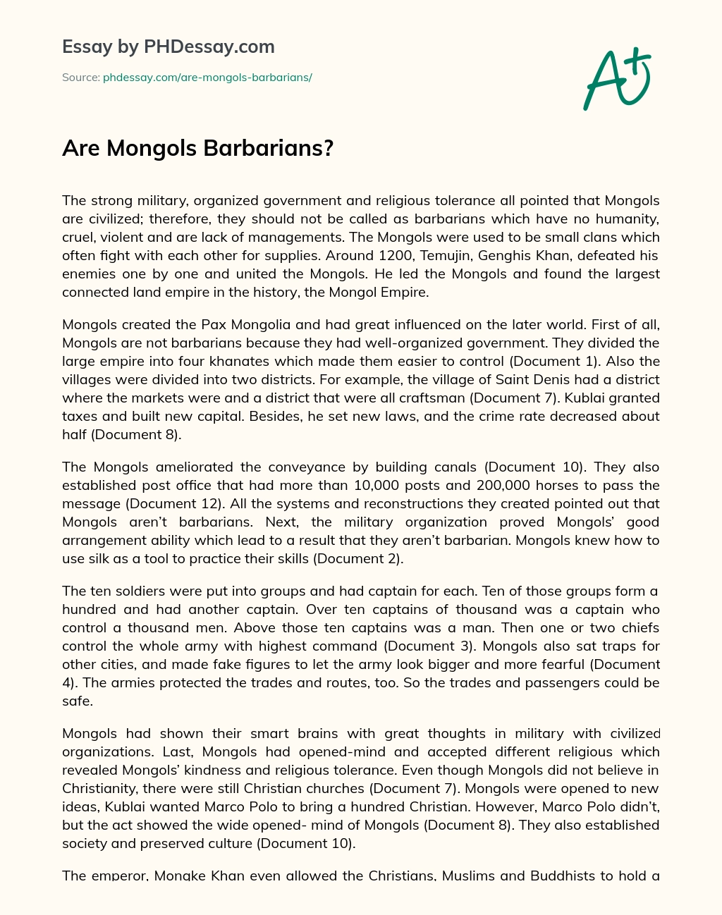 Are Mongols Barbarians? essay