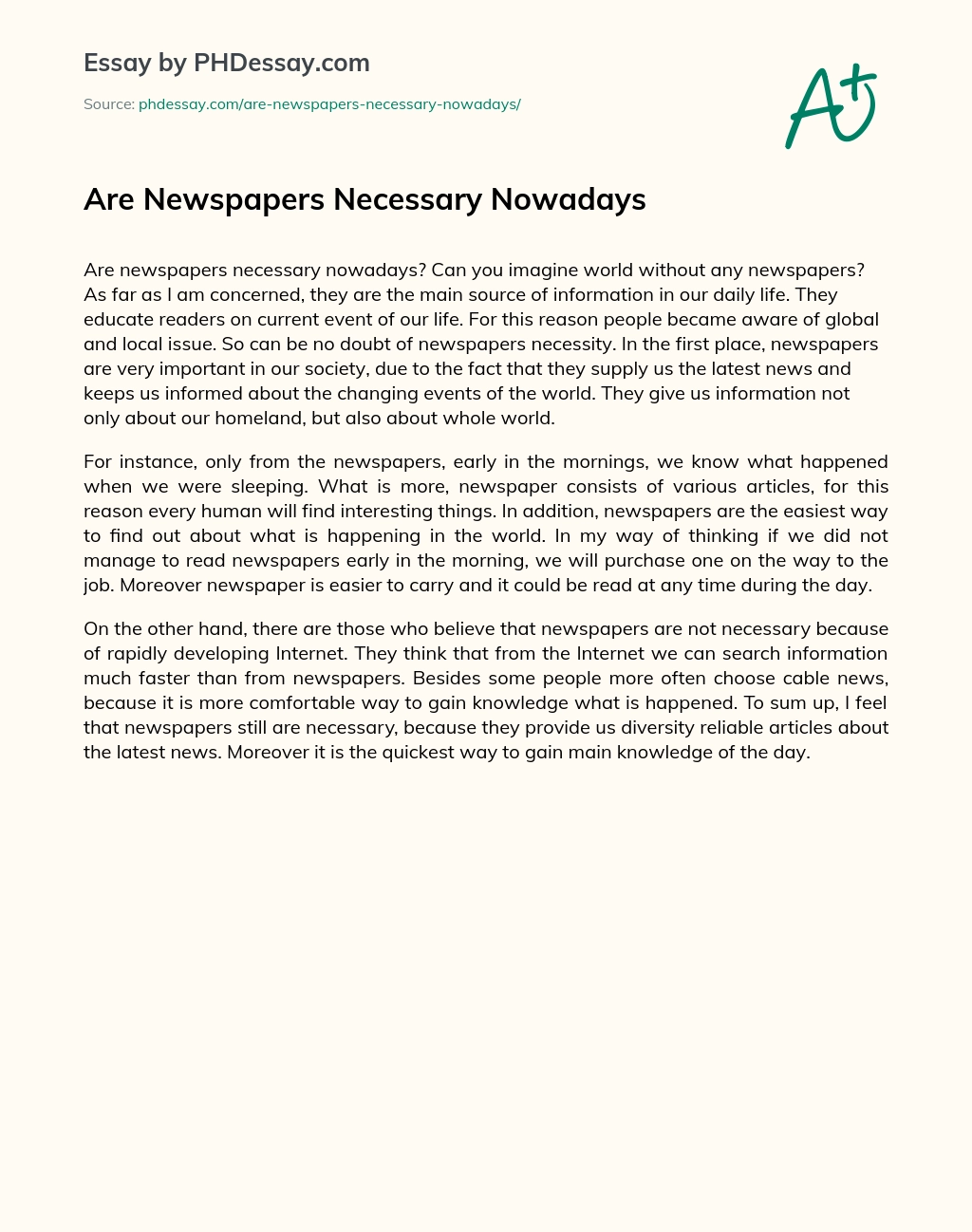 Are Newspapers Necessary Nowadays essay
