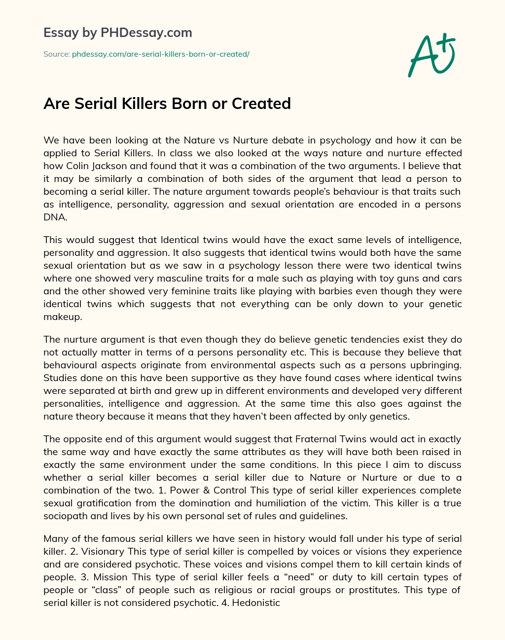 Are Serial Killers Born or Created essay