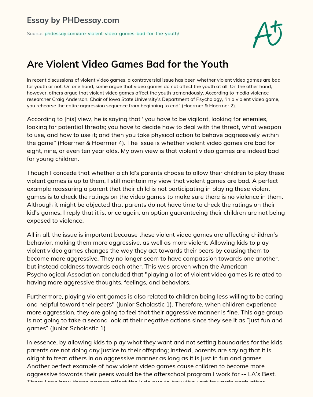 Are Violent Video Games Bad for the Youth essay