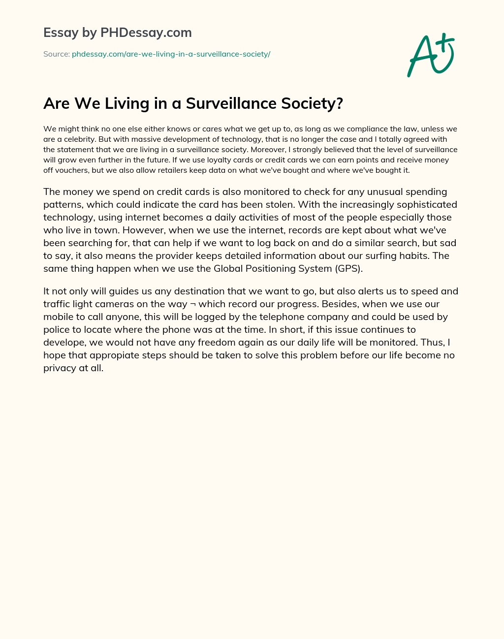 Are We Living in a Surveillance Society? essay
