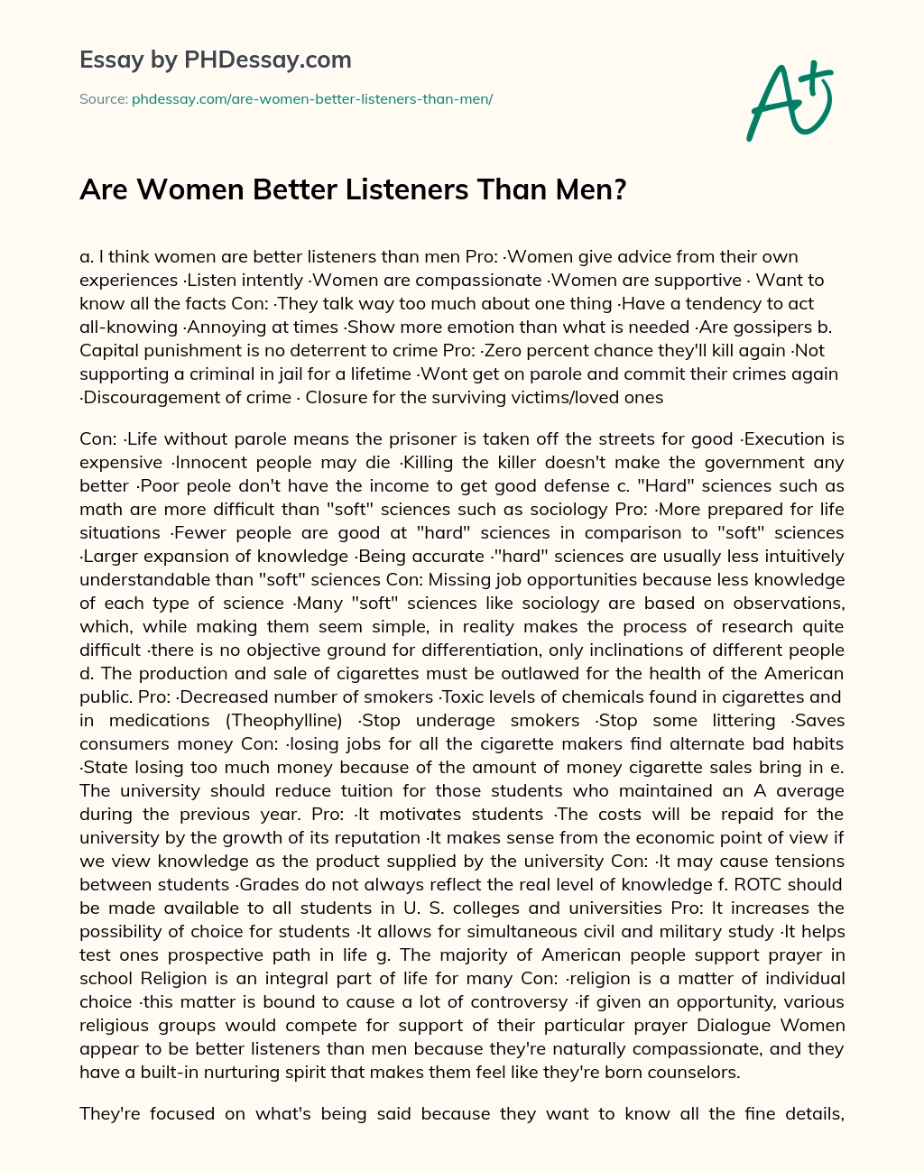 Are Women Better Listeners Than Men? essay