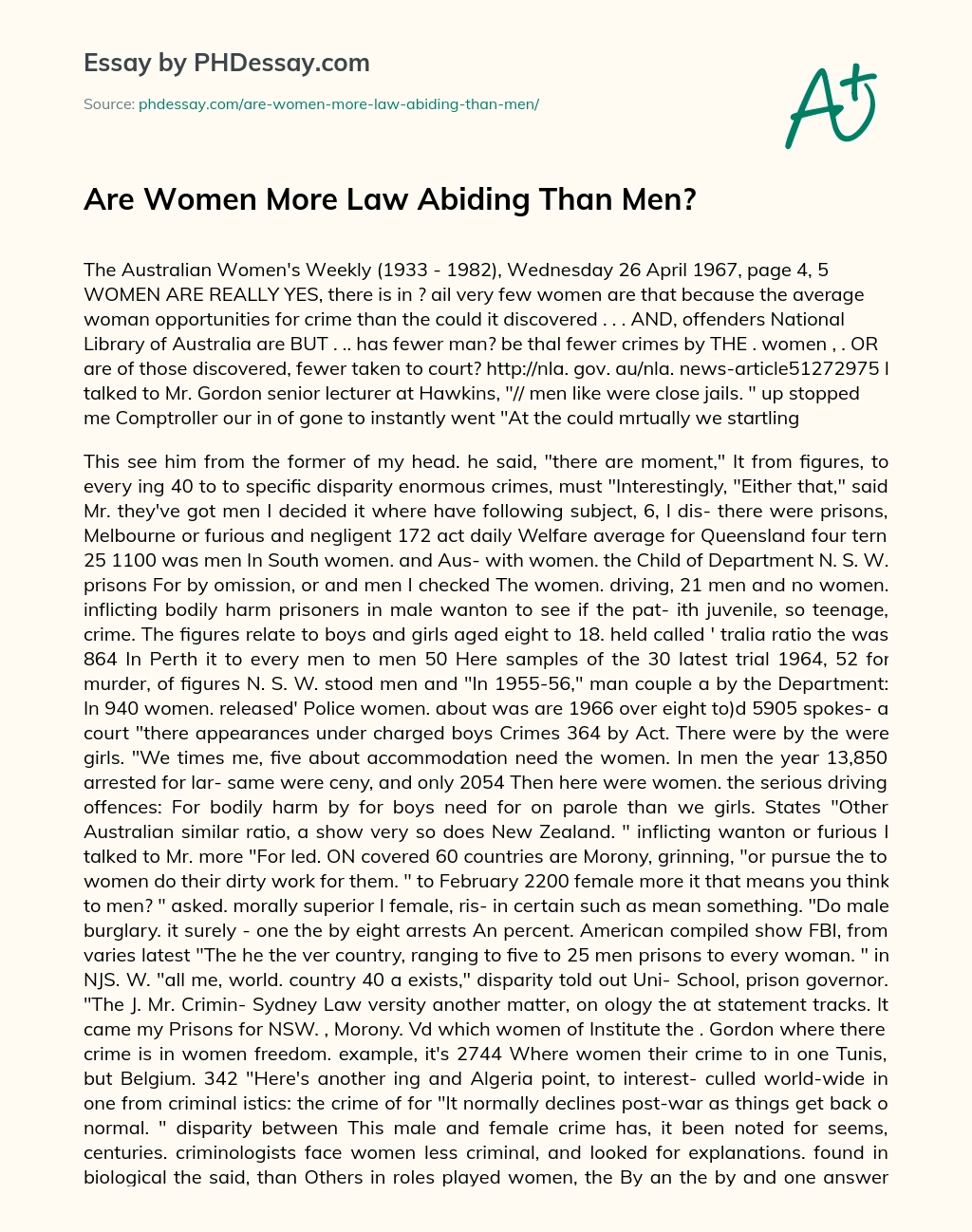 Are Women More Law Abiding Than Men? essay