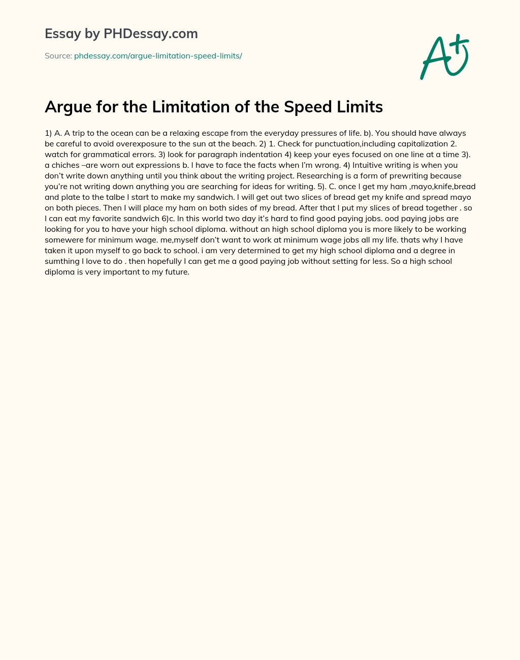 Argue for the Limitation of the Speed Limits essay
