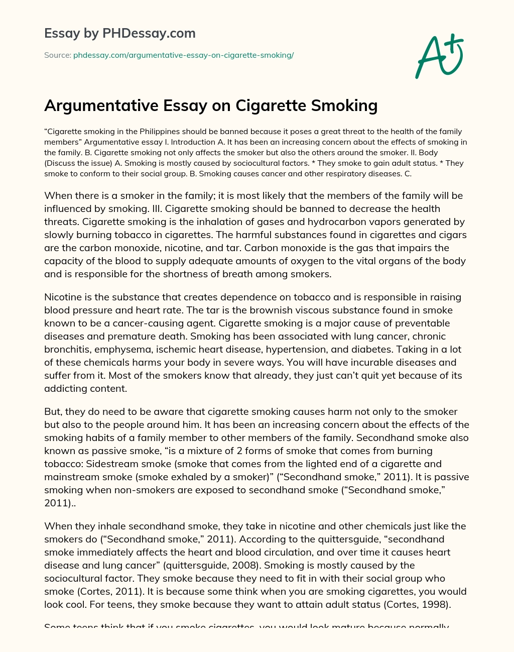 Argumentative Essay on Cigarette Smoking essay