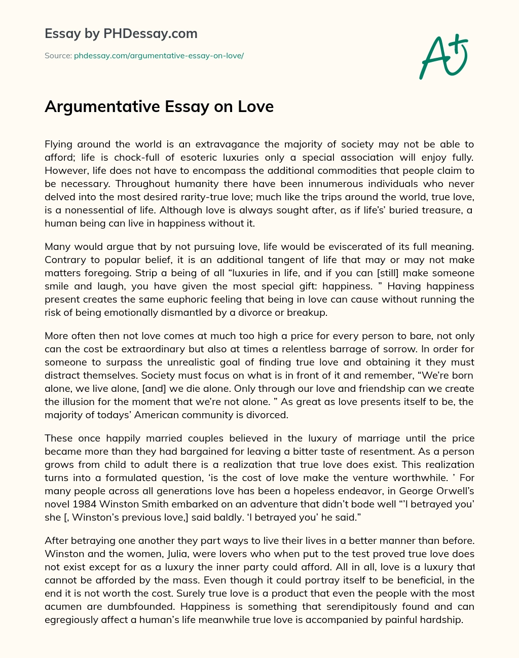 Argumentative Essay on Love essay
