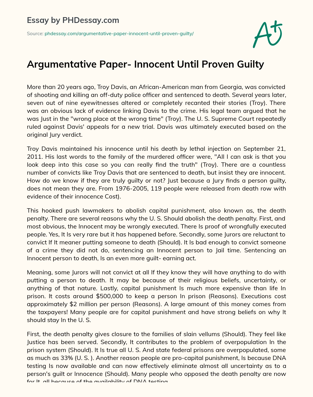 Argumentative Paper- Innocent Until Proven Guilty essay