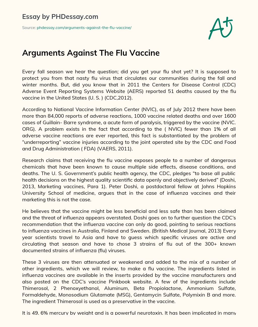 Arguments Against The Flu Vaccine essay