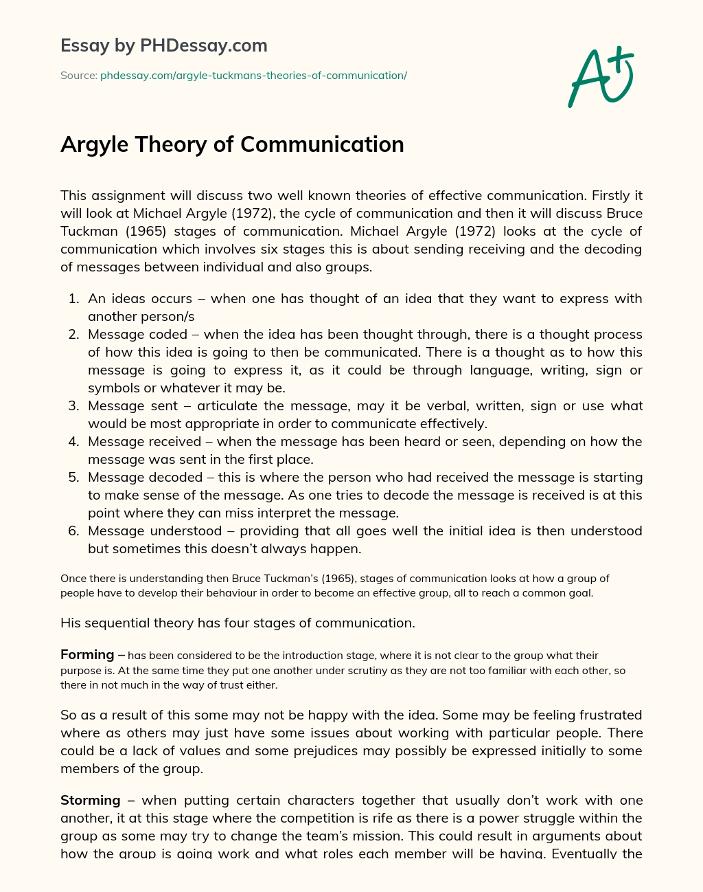Argyle Theory of Communication essay