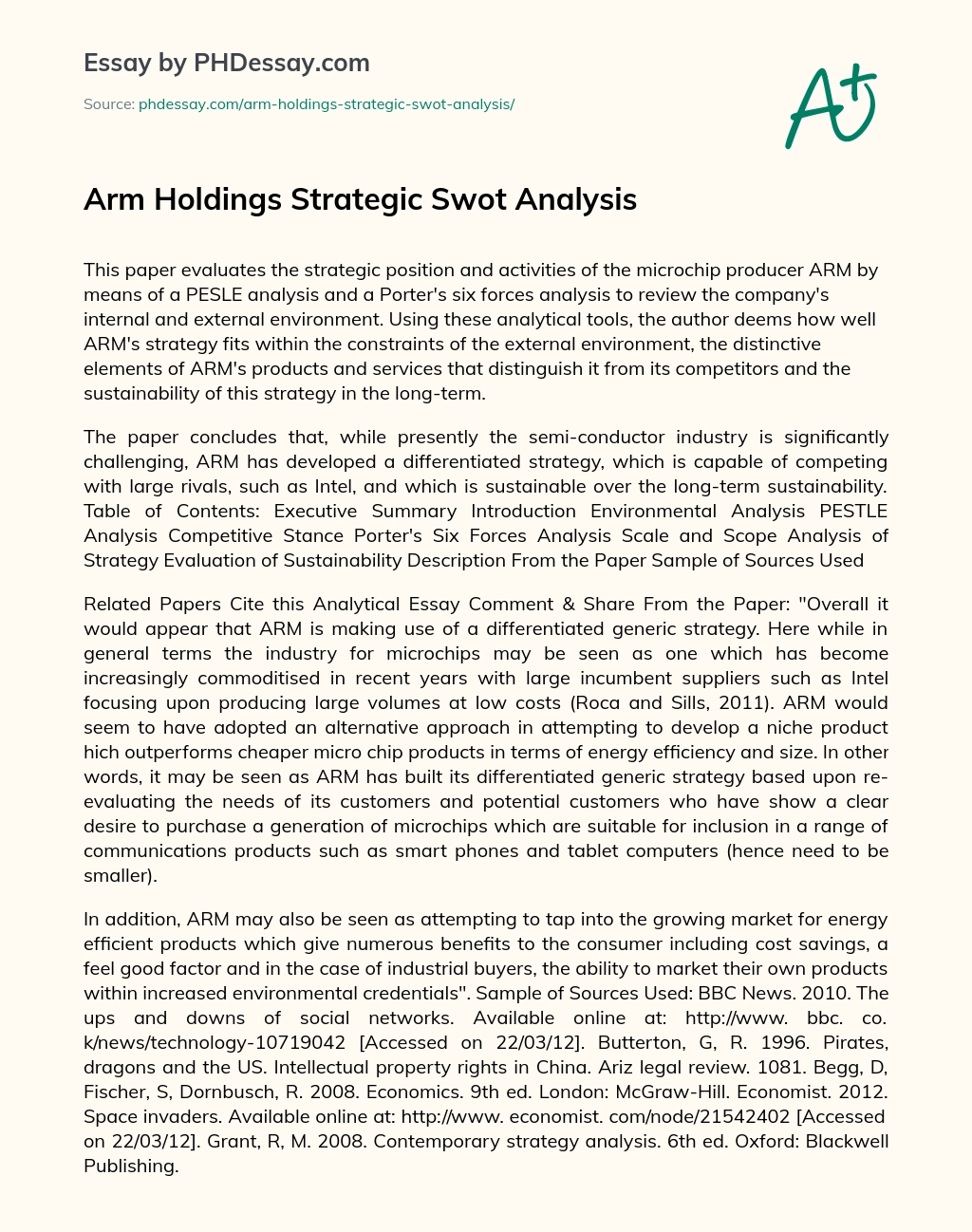 Arm Holdings Strategic Swot Analysis essay