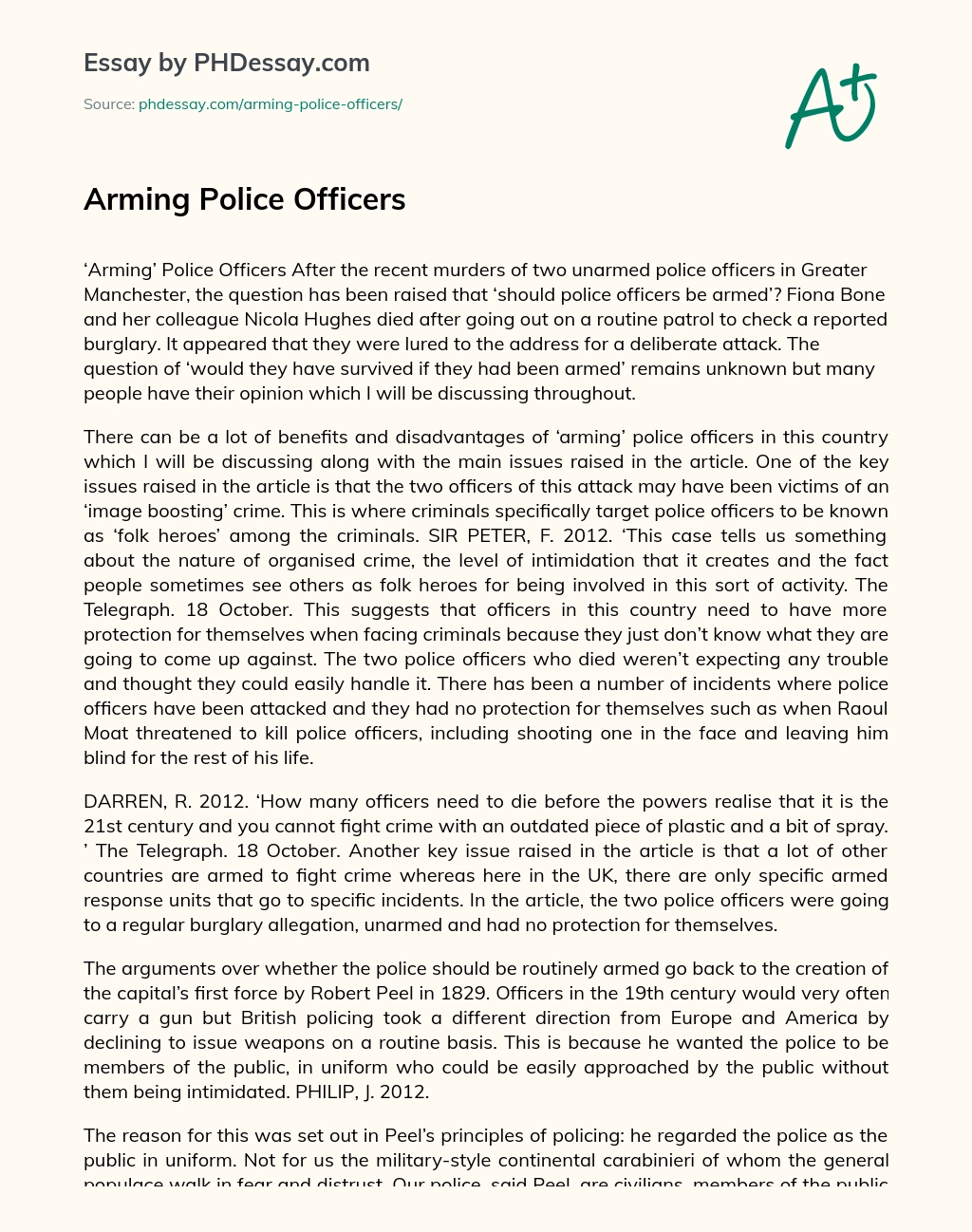 Arming Police Officers essay