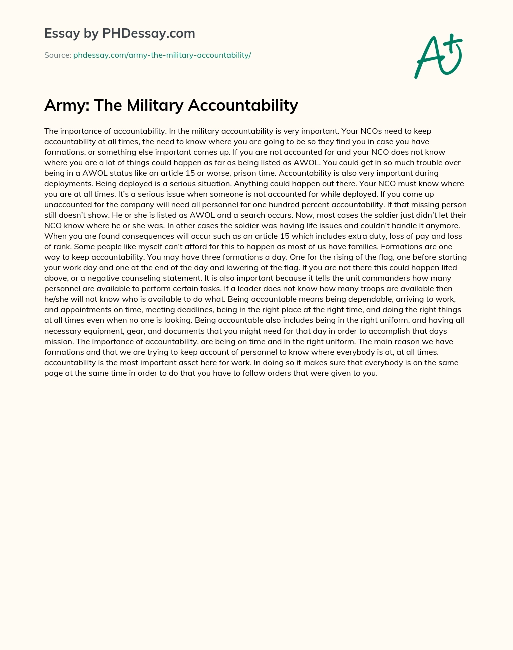 Army: The Military Accountability essay