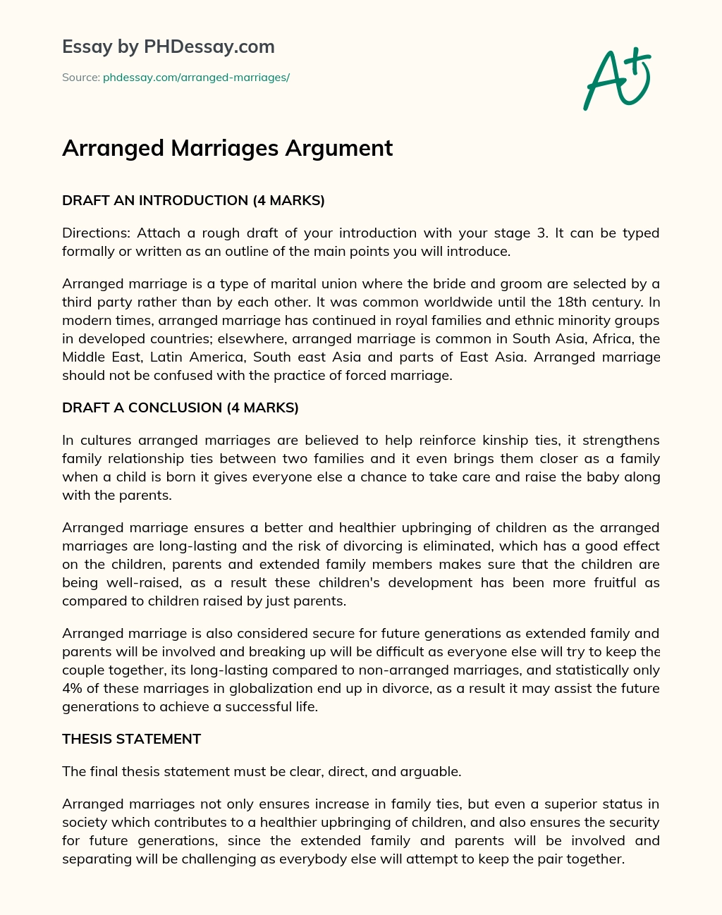 Arranged Marriages Argument essay