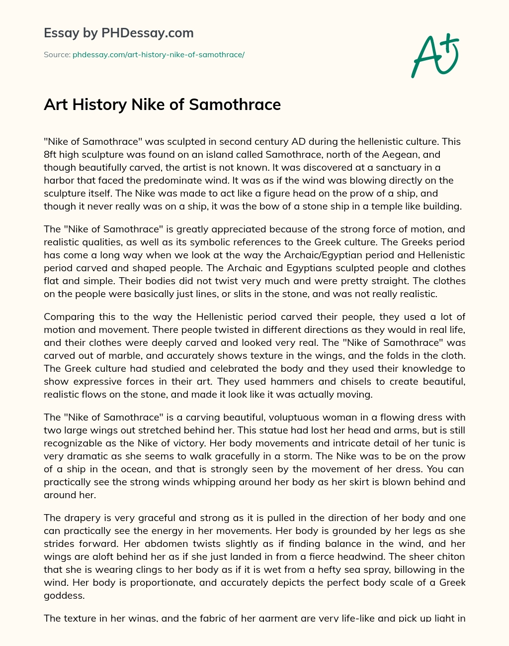 Art History Nike of Samothrace essay
