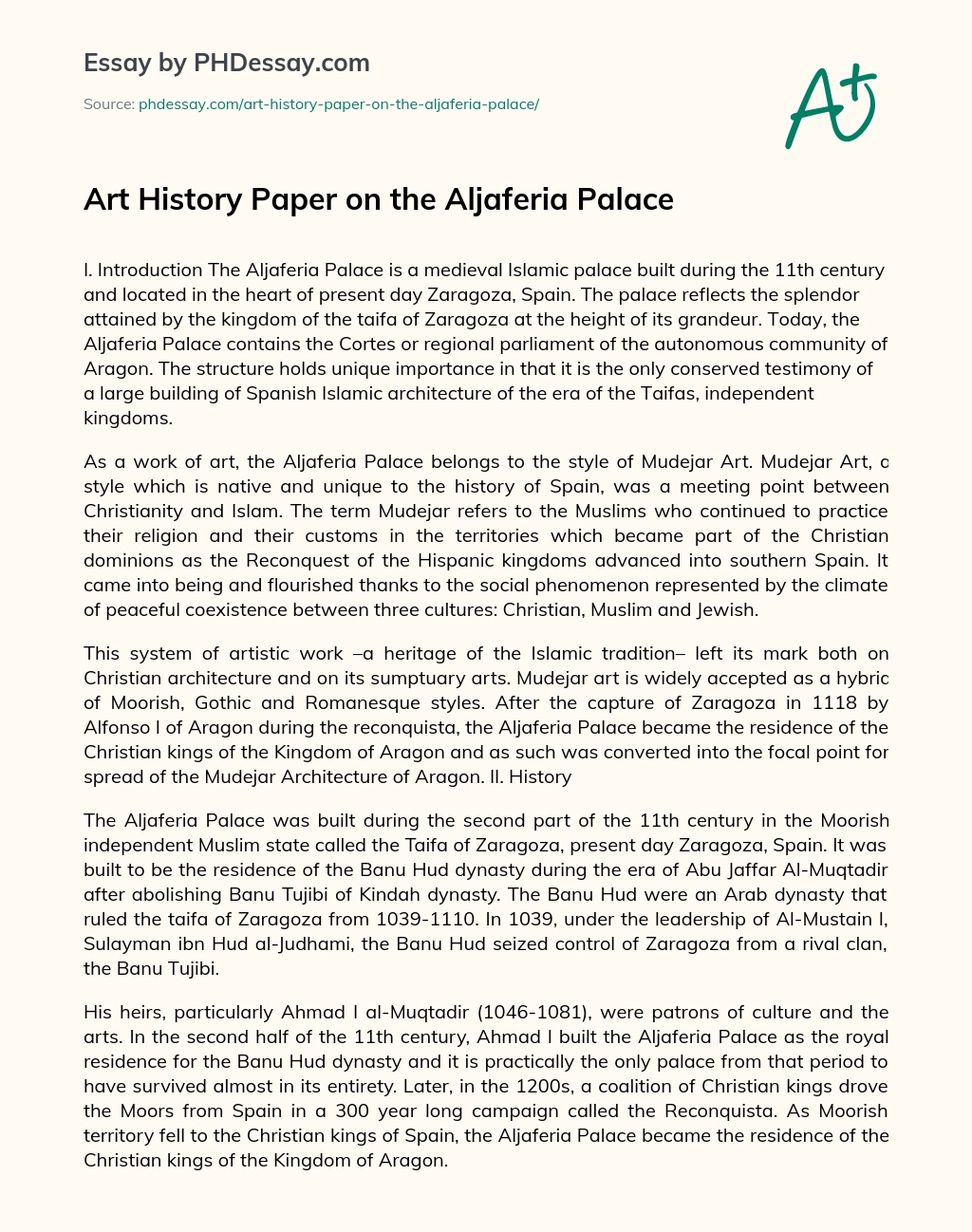 Art History Paper on the Aljaferia Palace essay