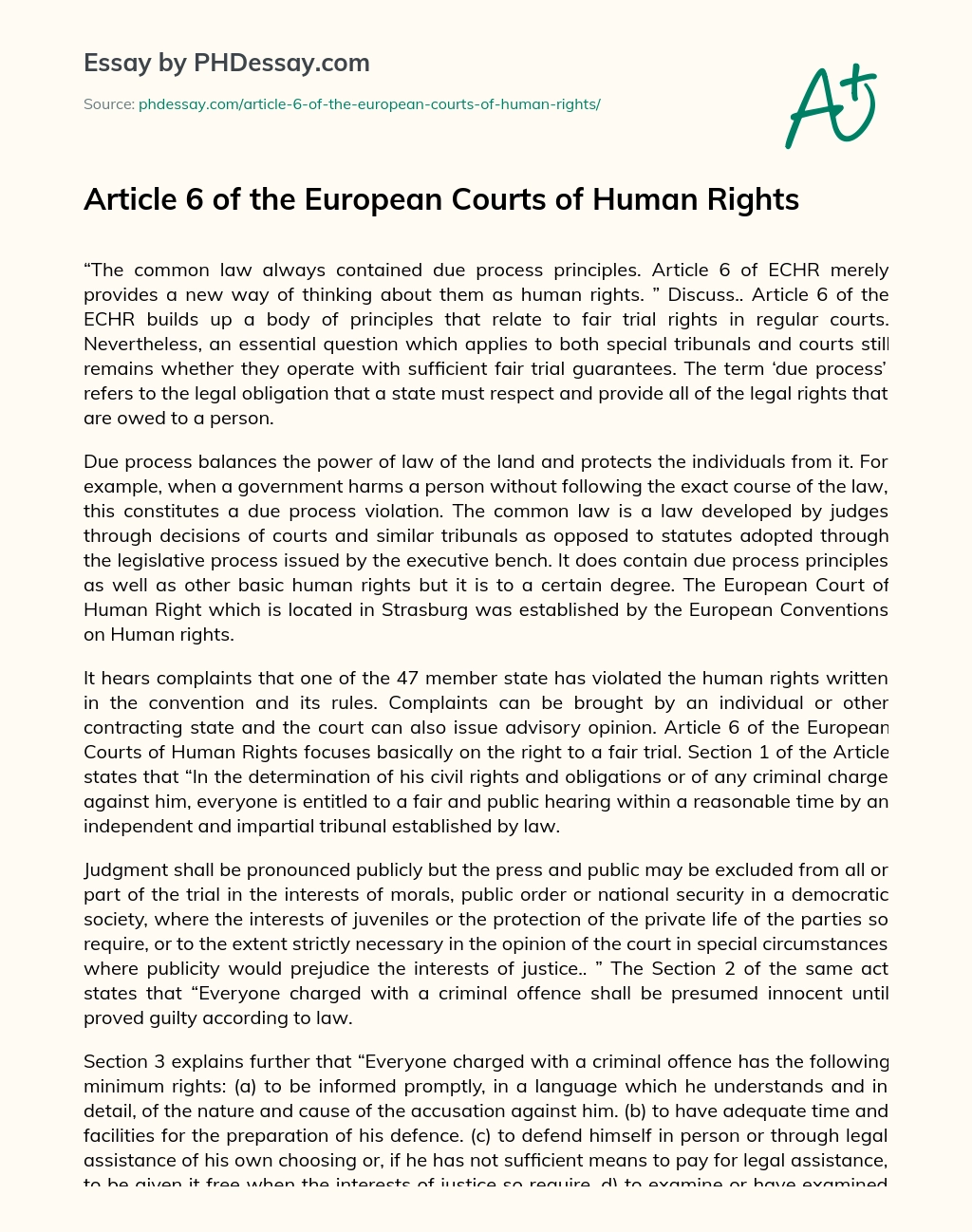 Article 6 of the European Courts of Human Rights essay