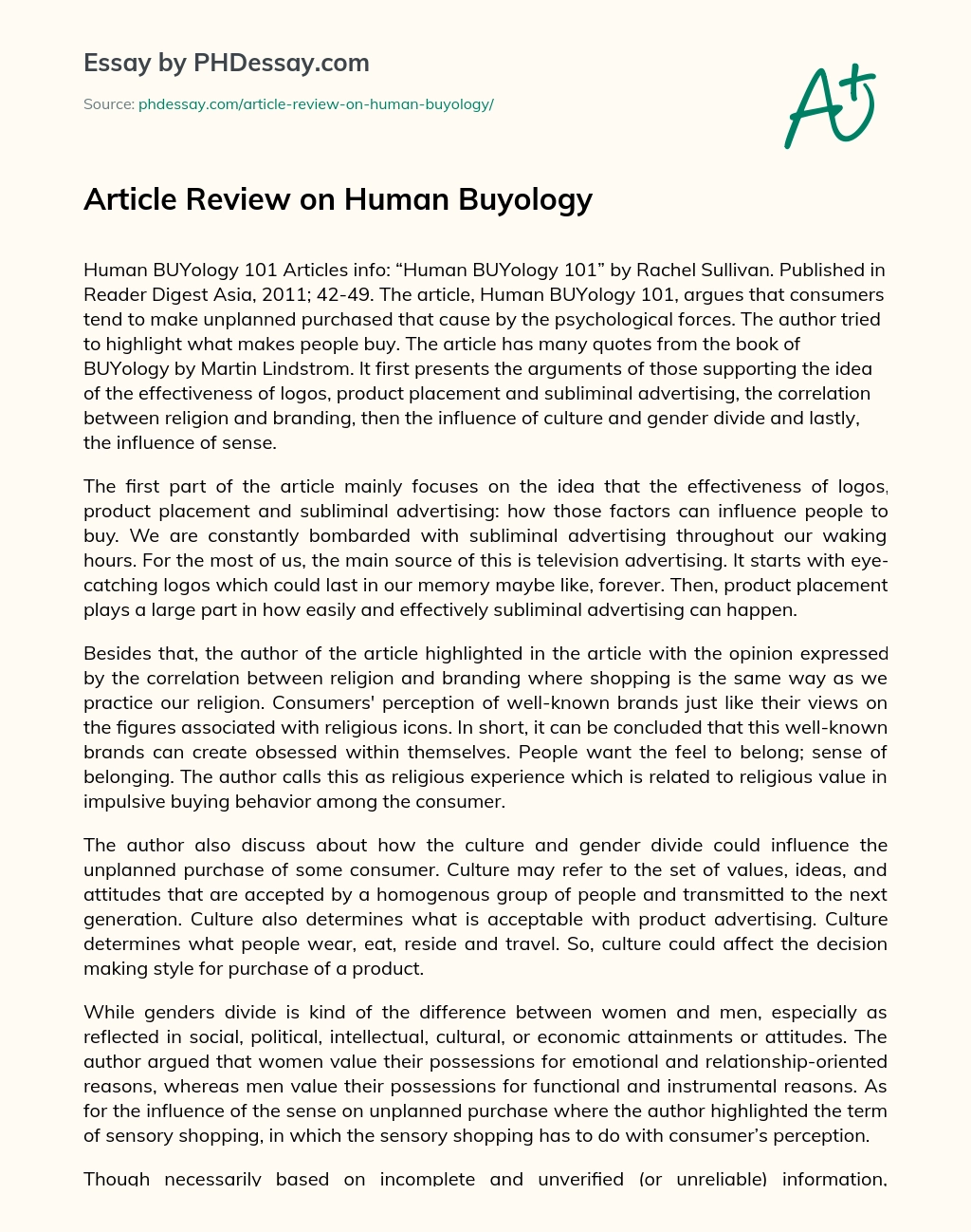 Article Review on Human Buyology essay