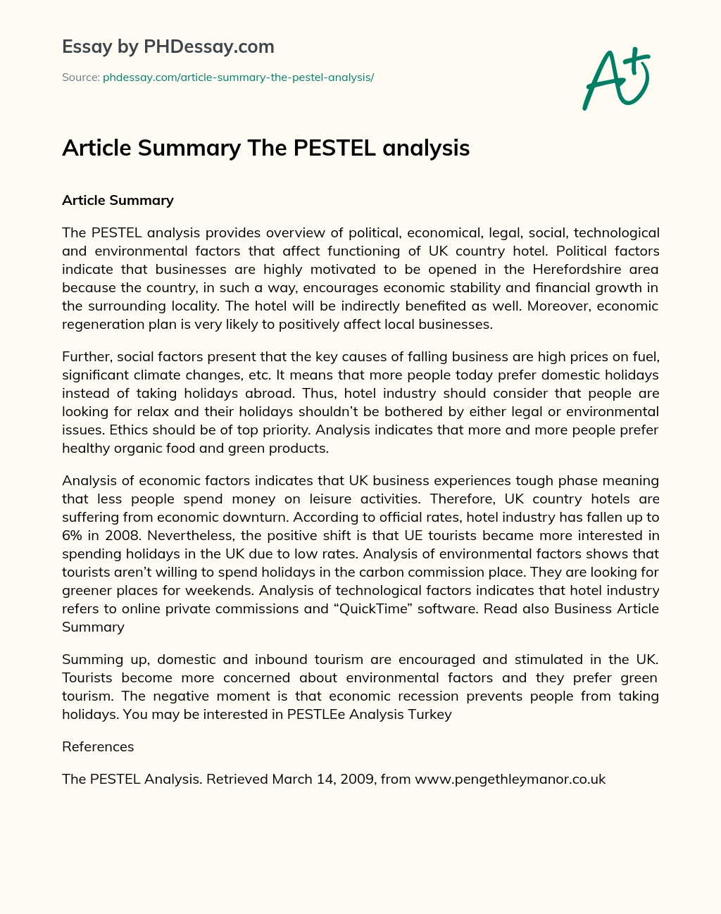 Article Summary The PESTEL analysis essay