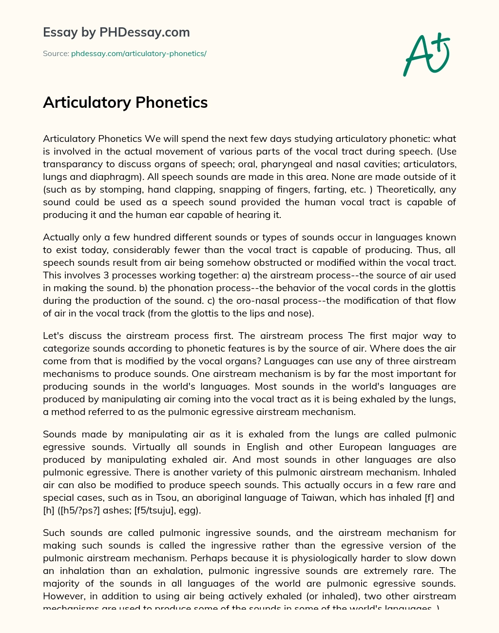 Articulatory Phonetics essay