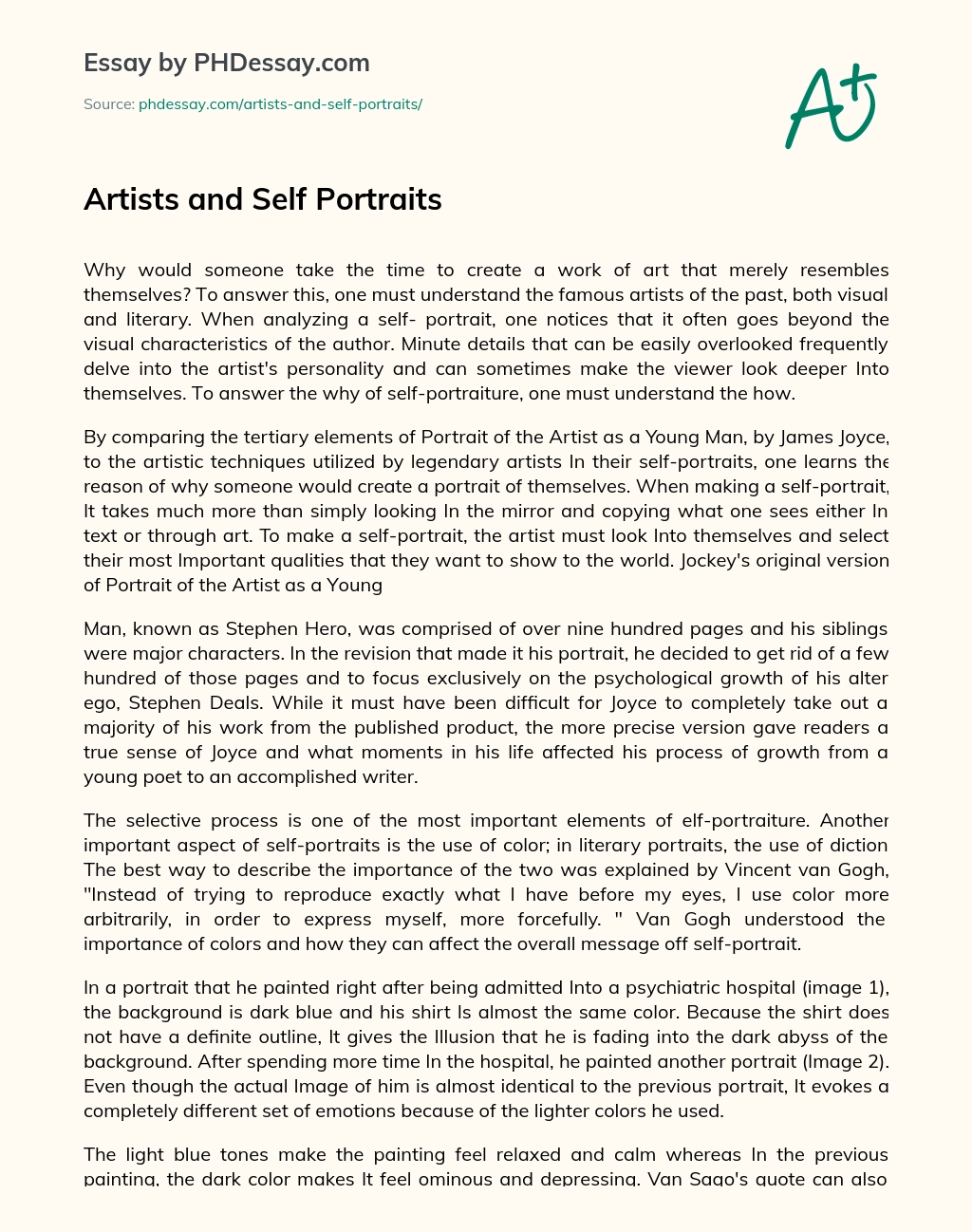 Artists and Self Portraits essay