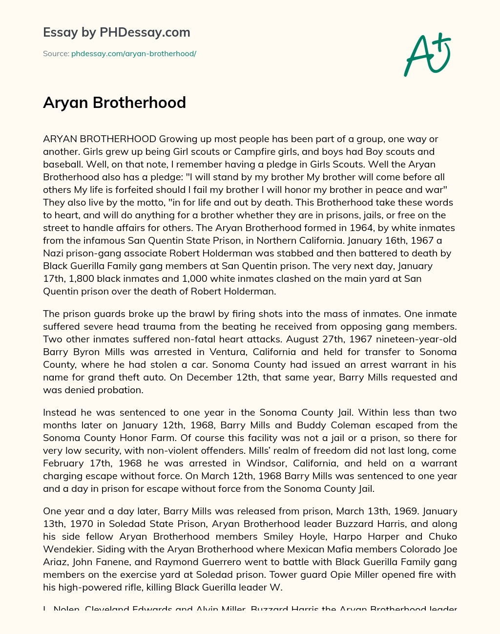 Aryan Brotherhood essay