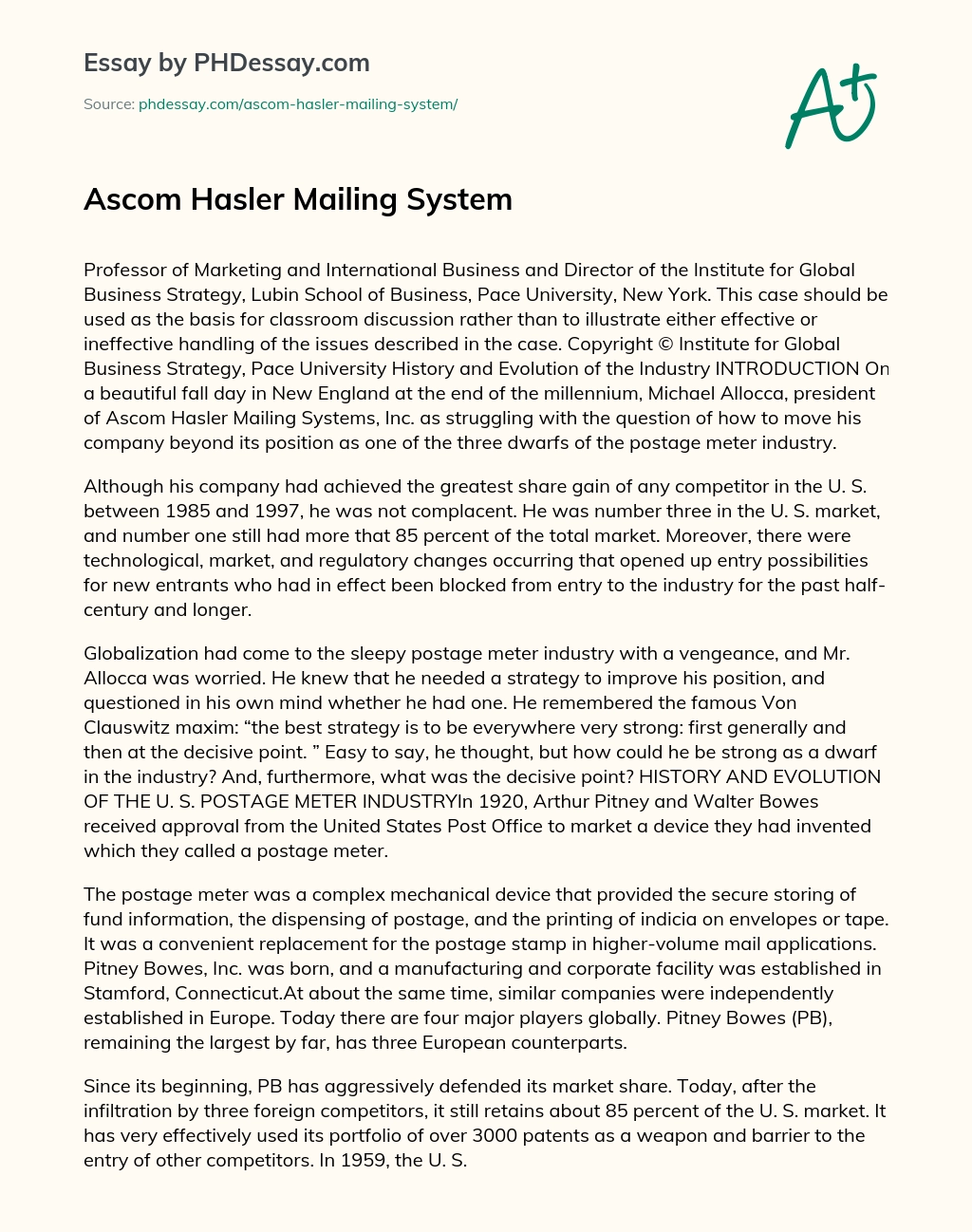 Ascom Hasler Mailing System essay